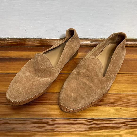 Soludos Tan Venetian Soft Cowhide Suede Slip On Round Toe Loafers - Picture 2 of 10